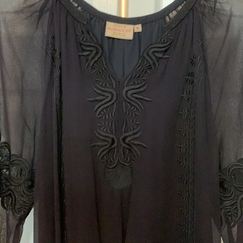 Rungolee Dark Navy Cocktail Dress, szS, fully lined chiffon embroidered dress. - Picture 1 of 9